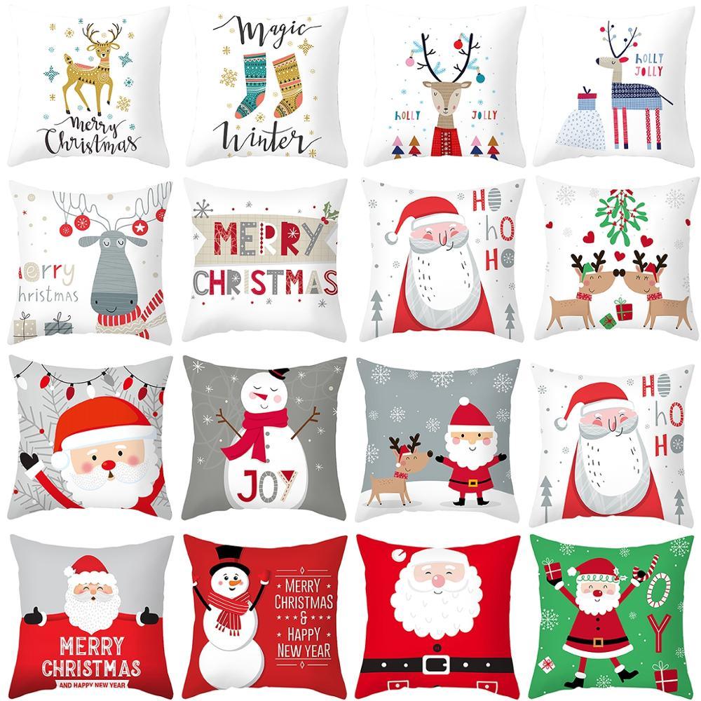 Santa Claus Cushion Cover Merry Christmas Christmas Deer Santa Claus Merry Christmas Decorative Sofa Throw Pillow Decorations For Home Christmas Ornament