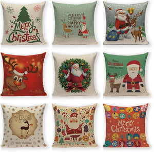 Santa Claus Happy Christmas Cute Deer Decorative Merry Christmas Throw Cushion Covers Tree Reindeer Star Pillow Case For Party Home Decoration Navidad Gift Bed Throw Pillows Case 45x45CM