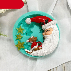 Santa Claus Moon Shape Fondant Silicone Mold With Star For Christmas Chocolate Dessert Biscuit Sugar Baking Cake Tools Santa Crescent Moon Silicon Mold Cake Baking Mold