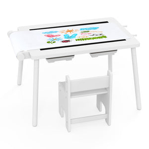 Sensory Table and Chair Set for Kids 2-8 with Foldable Bins-White
