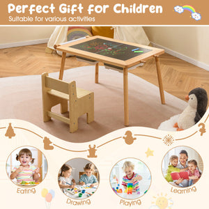 Sensory Table and Chair Set for Kids 2-8 with Foldable Bins-Natural