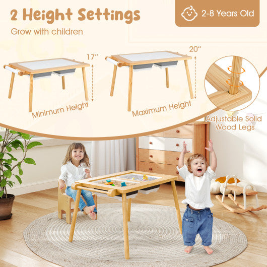 Sensory Table and Chair Set for Kids 2-8 with Foldable Bins-White