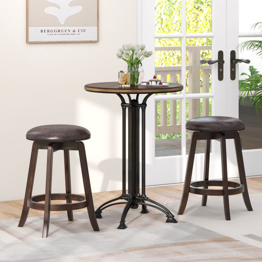 Set of 2 24/29 Inch Upholstered PU Leather Bar Stool with 360 ° Swivel Round Seat-24 Inch