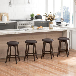 Set of 2 24/29 Inch Upholstered PU Leather Bar Stool with 360 ° Swivel Round Seat-24 Inch