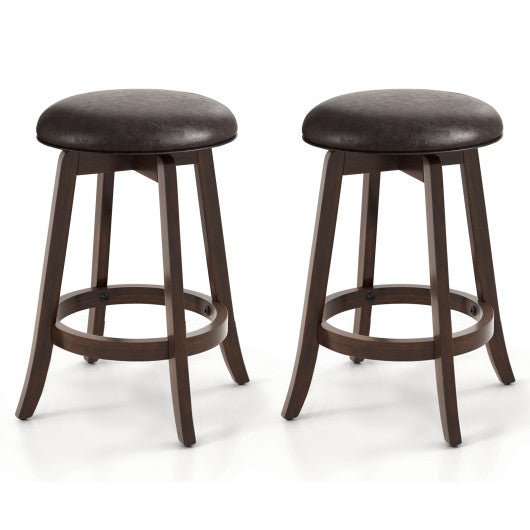 Set of 2 24/29 Inch Upholstered PU Leather Bar Stool with 360 ° Swivel Round Seat-24 Inch