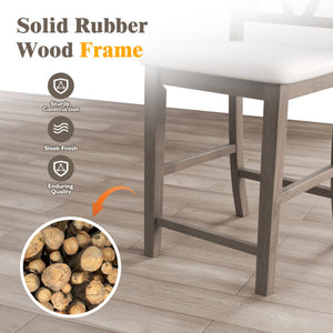 Set of 2 Bar Stools with Cross Back and Linen Fabric Upholstered Seat-Beige