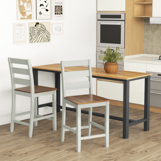 Set of 2 Counter Bar Stool with Inclined Backrest and Footrest-Gray