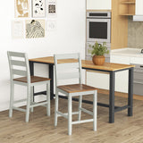 Set of 2 Counter Bar Stool with Inclined Backrest and Footrest-Gray