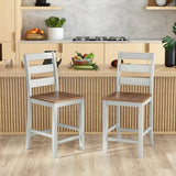 Set of 2 Counter Bar Stool with Inclined Backrest and Footrest-Gray