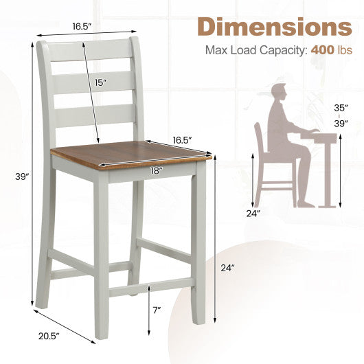 Set of 2 Counter Bar Stool with Inclined Backrest and Footrest-Gray
