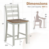 Set of 2 Counter Bar Stool with Inclined Backrest and Footrest-Gray