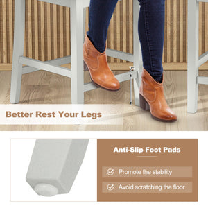 Set of 2 Counter Bar Stool with Inclined Backrest and Footrest-Gray