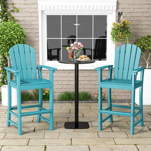 Set of 2 Counter Height Outdoor HDPE Bar Stool with Armrests and Footrest-Turquoise