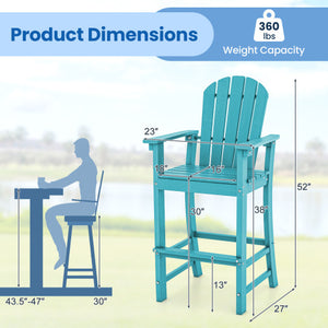 Set of 2 Counter Height Outdoor HDPE Bar Stool with Armrests and Footrest-Turquoise