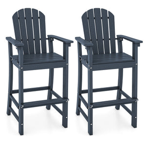Set of 2 Counter Height Outdoor HDPE Bar Stool with Armrests and Footrest-Navy