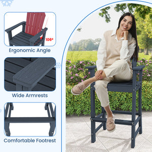 Set of 2 Counter Height Outdoor HDPE Bar Stool with Armrests and Footrest-Turquoise