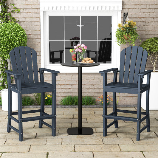 Set of 2 Counter Height Outdoor HDPE Bar Stool with Armrests and Footrest-Navy