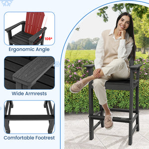 Set of 2 Counter Height Outdoor HDPE Bar Stool with Armrests and Footrest-Black