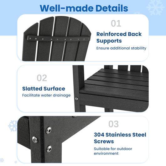 Set of 2 Counter Height Outdoor HDPE Bar Stool with Armrests and Footrest-Black