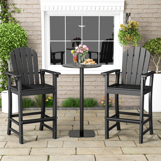 Set of 2 Counter Height Outdoor HDPE Bar Stool with Armrests and Footrest-Black
