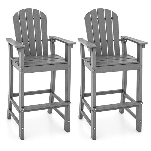 Set of 2 Counter Height Outdoor HDPE Bar Stool with Armrests and Footrest-Gray