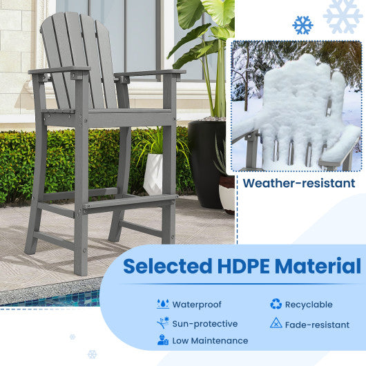 Set of 2 Counter Height Outdoor HDPE Bar Stool with Armrests and Footrest-Gray