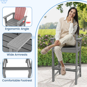 Set of 2 Counter Height Outdoor HDPE Bar Stool with Armrests and Footrest-Gray