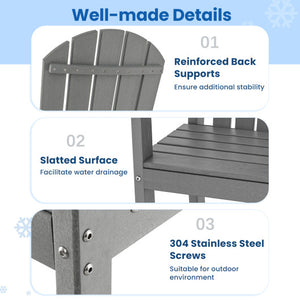 Set of 2 Counter Height Outdoor HDPE Bar Stool with Armrests and Footrest-Gray