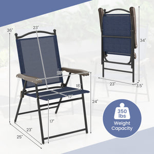 Set of 2 Patio Folding Sling Back Camping Deck Chairs-Navy