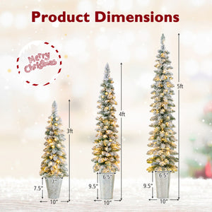 Set of 3 Pre-Lit Snow Flocked Artificial Christmas Trees witrh 423 Branch Tips