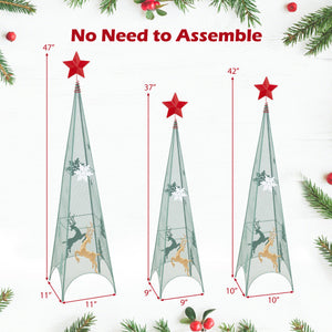 3/3.5/4 Feet Set of 3 Tower Shaped Christmas Trees with Removable Star Toppers
