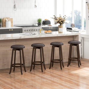 Set of 2 24/29 Inch Upholstered PU Leather Bar Stool with 360 ° Swivel Round Seat-29 inches