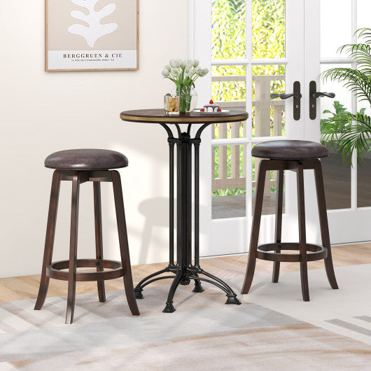 Set of 2 24/29 Inch Upholstered PU Leather Bar Stool with 360 ° Swivel Round Seat-29 inches