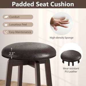 Set of 2 24/29 Inch Upholstered PU Leather Bar Stool with 360 ° Swivel Round Seat-29 inches