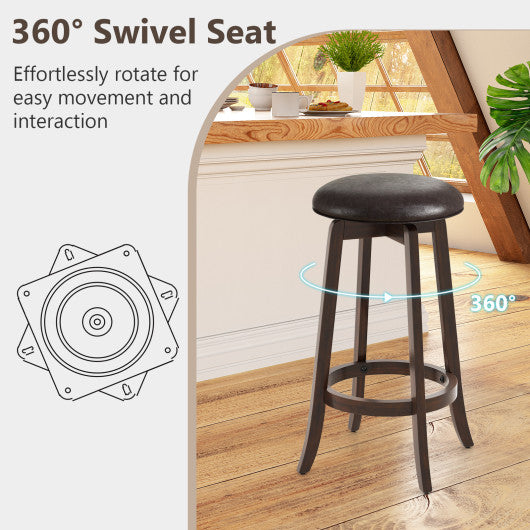 Set of 2 24/29 Inch Upholstered PU Leather Bar Stool with 360 ° Swivel Round Seat-29 inches
