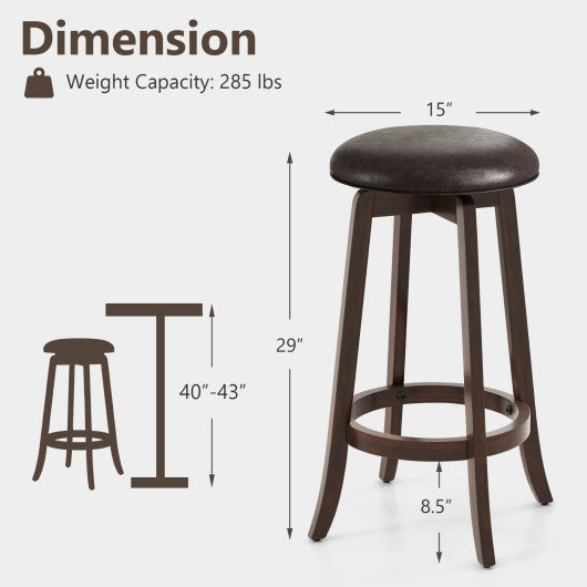 Set of 2 24/29 Inch Upholstered PU Leather Bar Stool with 360 ° Swivel Round Seat-29 inches