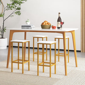 Set of 4 Bar Stool Set 26 Inch Bar Chair with Metal Legs and Footrest-White