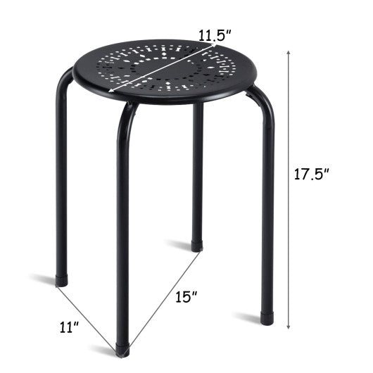 Set of 6 Stackable Multifunctional Daisy Design Backless Round Metal Stool Set-Black