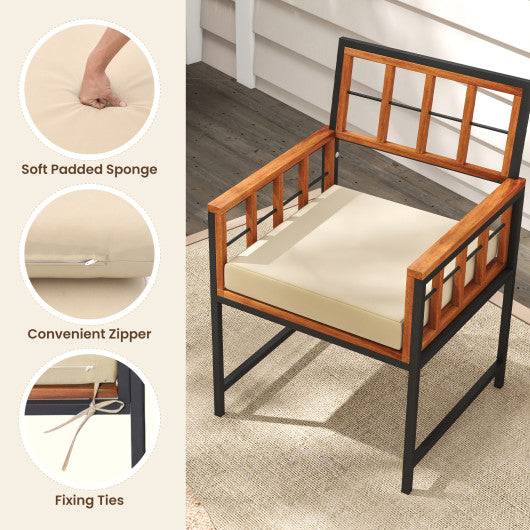 Set of 6 Patio Dining Chairs Acacia Wood Armchairs with Cushions