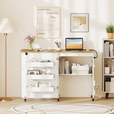 Sewing Machine Table with Charging Station and Lockable Casters-Natural and White