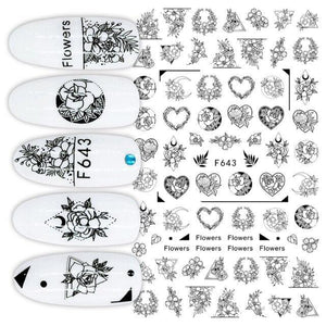 Sexy Lady Pattern 3D Nail Stickers Character Image Decals Slider Valentine Black White Nail Art Decoration Strip Line Nail Decal Self-Adhesive 3D Wave Design Decoration for Women Girls Art Stickers Decal Decoration Metallic Curve Strip Line Nail