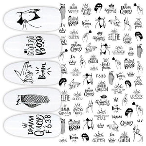 Sexy Lady Pattern 3D Nail Stickers Character Image Decals Slider Valentine Black White Nail Art Decoration Strip Line Nail Decal Self-Adhesive 3D Wave Design Decoration for Women Girls Art Stickers Decal Decoration Metallic Curve Strip Line Nail