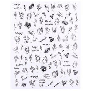 Sexy Lady Pattern 3D Nail Stickers Character Image Decals Slider Valentine Black White Nail Art Decoration Strip Line Nail Decal Self-Adhesive 3D Wave Design Decoration for Women Girls Art Stickers Decal Decoration Metallic Curve Strip Line Nail