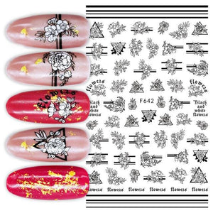 Sexy Lady Pattern 3D Nail Stickers Character Image Decals Slider Valentine Black White Nail Art Decoration Strip Line Nail Decal Self-Adhesive 3D Wave Design Decoration for Women Girls Art Stickers Decal Decoration Metallic Curve Strip Line Nail