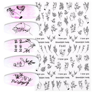 Sexy Lady Pattern 3D Nail Stickers Character Image Decals Slider Valentine Black White Nail Art Decoration Strip Line Nail Decal Self-Adhesive 3D Wave Design Decoration for Women Girls Art Stickers Decal Decoration Metallic Curve Strip Line Nail