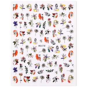 Sexy Lady Shaped 3D Nail Stickers Character Face Image Leaves Flower Decals Slider Black White Nail Art Decoration Manicure Decoration Nail Art Supplies 3D Self-Adhesive Nail Decals Designer Nail Stickers for Acrylic Nails