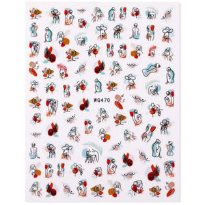 Sexy Lady Shaped 3D Nail Stickers Character Face Image Leaves Flower Decals Slider Black White Nail Art Decoration Manicure Decoration Nail Art Supplies 3D Self-Adhesive Nail Decals Designer Nail Stickers for Acrylic Nails