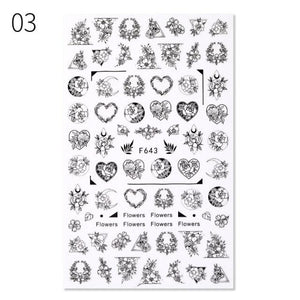 Sexy Lady Shaped 3D Nail Stickers Character Face Image Leaves Flower Decals Slider Black White Nail Art Decoration Manicure Decoration Nail Art Supplies 3D Self-Adhesive Nail Decals Designer Nail Stickers for Acrylic Nails