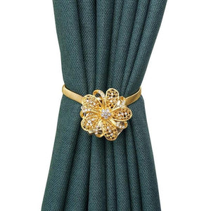 Shiny Flowers Magnetic Curtain Clip Tieback European Style Curtain Clasp Hanging Ball Rope Straps Home Decoration Accessories Crystal Curtain Magnetic Tieback Flower Curtain Clips Buckle with Stretchy Wire Rope For Home Office Decoration