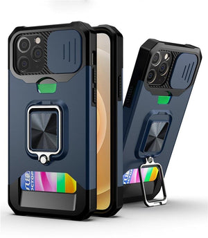 Shockproof Camera Cover & Kickstand  Heavy Duty Protective Case Suitable For iPhone 14 Pro Max Card Push Anti-fall Mobile Phone Case iPhone 13 12 11 Pro Max Ring Protective Cover
